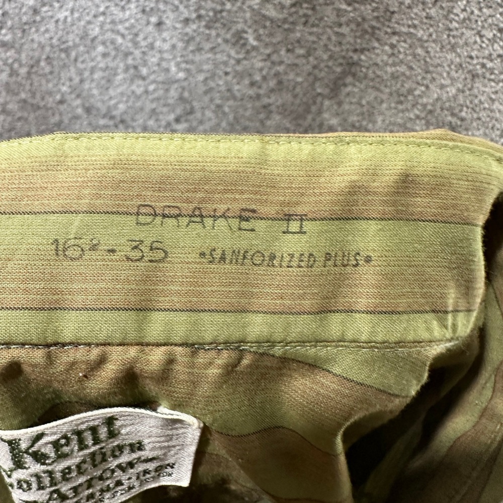 Vintage Arrow Kent Collection Drake II Olive Green Striped Dress Shirt 16.5 35 - Picture 4 of 12